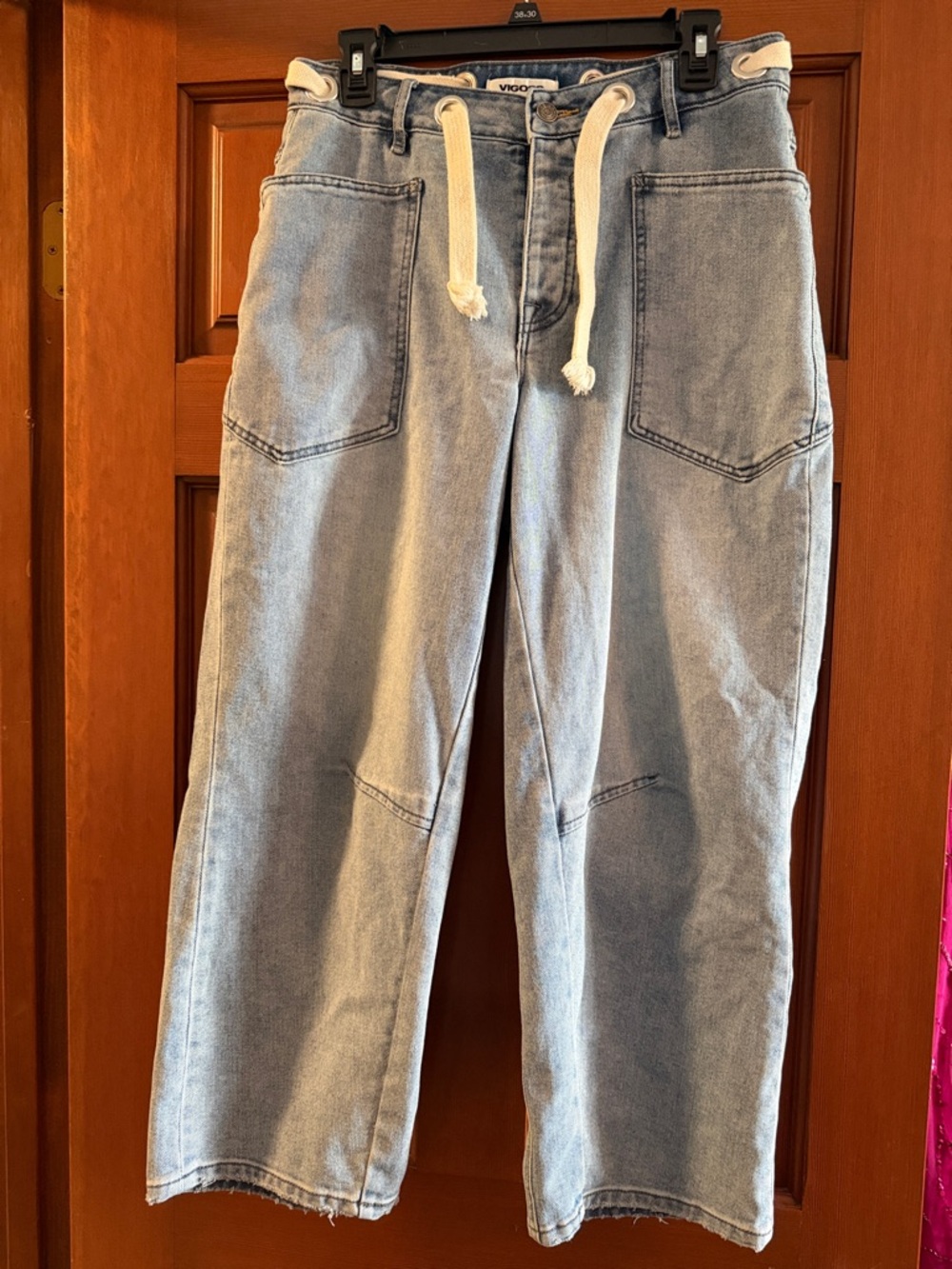 Vigoss Light Blue Denim Jeans with Cream Drawstring size 27 Good Condition